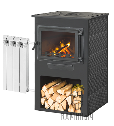Печь-камин ЭТНА (Панорама) с плитой «Антрацит» высокий, т/о — Каминыч