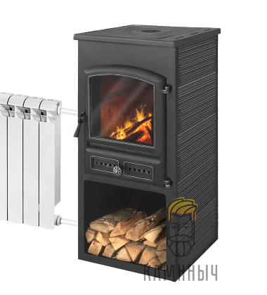 Печь-камин ЭТНА (БКД) с плитой «Антрацит» высокий, т/о — Каминыч