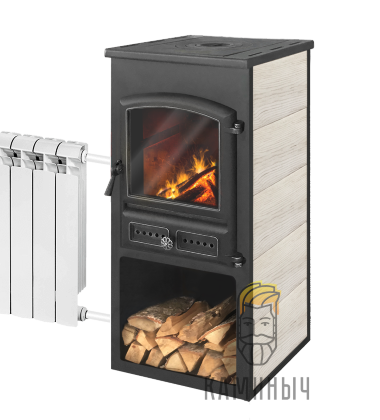 Печь-камин ЭТНА (БКД) с плитой «Бежевый» высокий, т/о — Каминыч