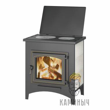 Печь-Камин ВЕЗУВИЙ ПК-04 (240) с плитой бежевый 12 кВт (200 м3) Ø115мм — Каминыч