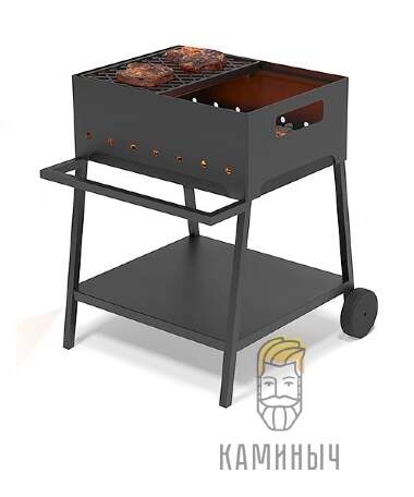 Мангал Везувий Турист 2 с чугунной решеткой &quot;Стейк&quot; и подставкой — Каминыч