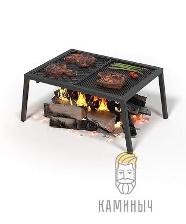 Плита чугунная Везувий &quot;Гриль&quot; &quot;Стейк&quot; с подставкой — Каминыч