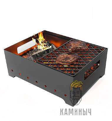 Мангал Везувий Турист 2 с чугунной решеткой &quot;Стейк&quot; — Каминыч