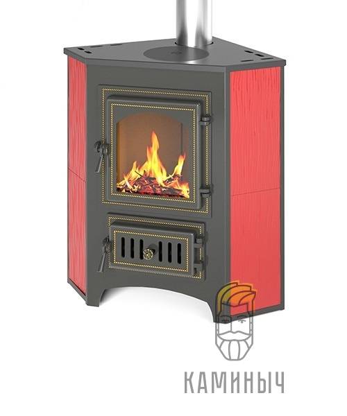 Печь-Камин Везвий Пк-01(220) с конфоркой угловой, красный по Супер Ценам в Каминыче