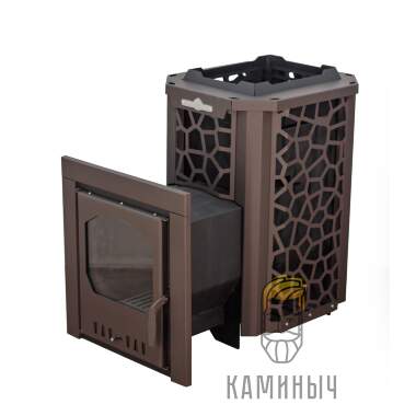 Печь для бани "СТАЛЬ-МАСТЕР" 14L Панорама в сетке (6мм, 09Г2С) &mdash; Каминыч