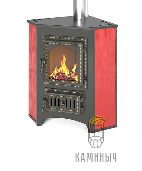 Печь-Камин Везвий Пк-01(220) угловой, красный по Супер Ценам в Каминыче