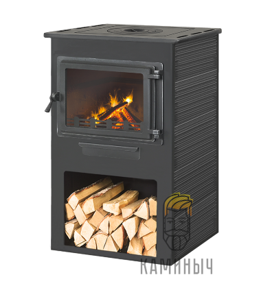 Печь-камин ЭТНА (Панорама) с плитой «Антрацит» высокий — Каминыч