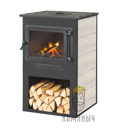 Печь-камин ЭТНА (Панорама) с плитой «Бежевый» высокий — Каминыч